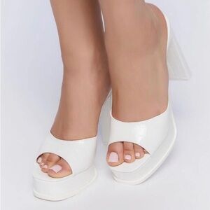 White platform croc animal print high heel open peep toe mule sandals So Me